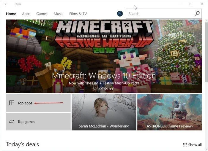 Pulsante App principali Windows Store
