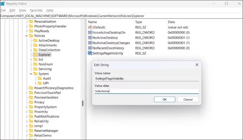 Comment supprimer la page d'accueil de l'application Paramètres dans Windows 11
