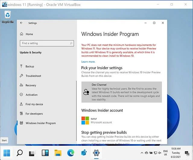 Hoe u Windows 11 Dev-builds kunt downloaden als uw pc niet aan de minimale hardwarevereisten voldoet