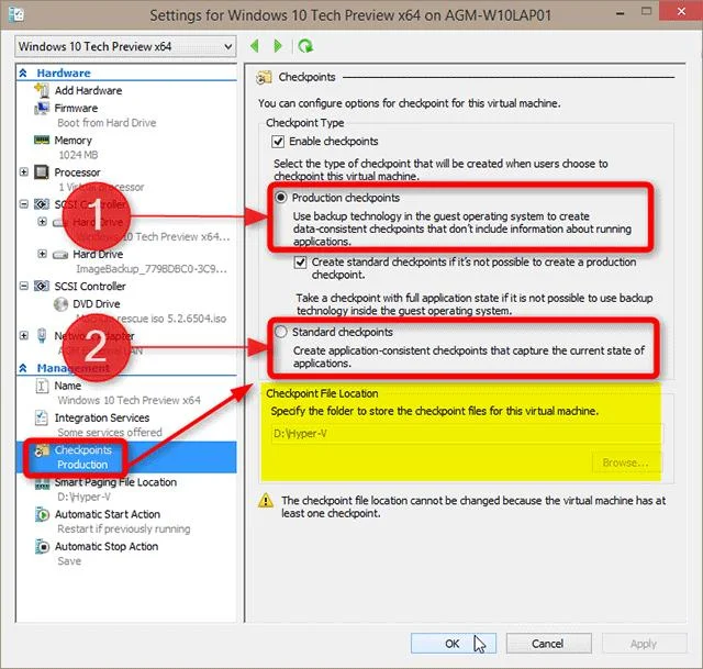 Cara membuat dan menggunakan pusat pemeriksaan Hyper-V dalam Windows 10