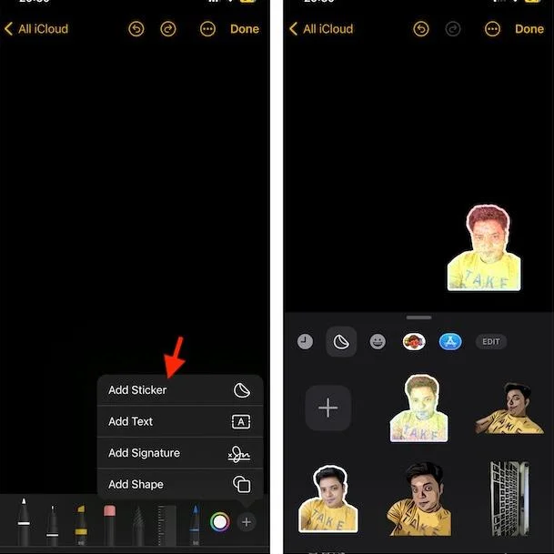Bagaimana untuk memasukkan pelekat animasi dalam nota iPhone