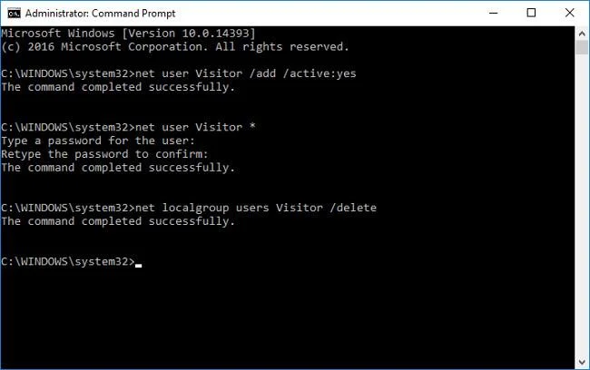 Windows 10'da Misafir hesabı oluşturmak için komut nasıl kullanılır?