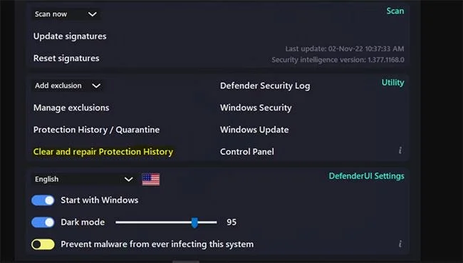 Windows Koruma Geçmişini onarmak için DefenderUI nasıl kullanılır?