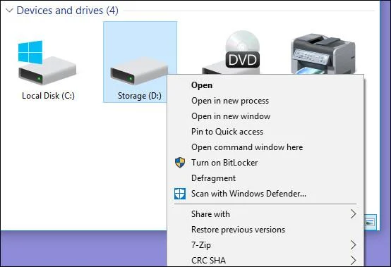 Tambah pilihan Defragment pada menu apabila mengklik kanan pemacu pada Windows