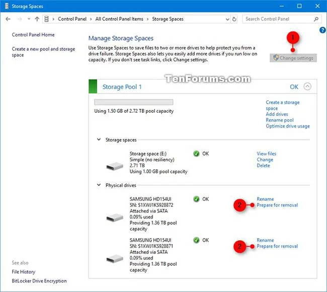 Windows 10'da Depolama Alanlarındaki Depolama Havuzundan bir sürücü nasıl silinir?