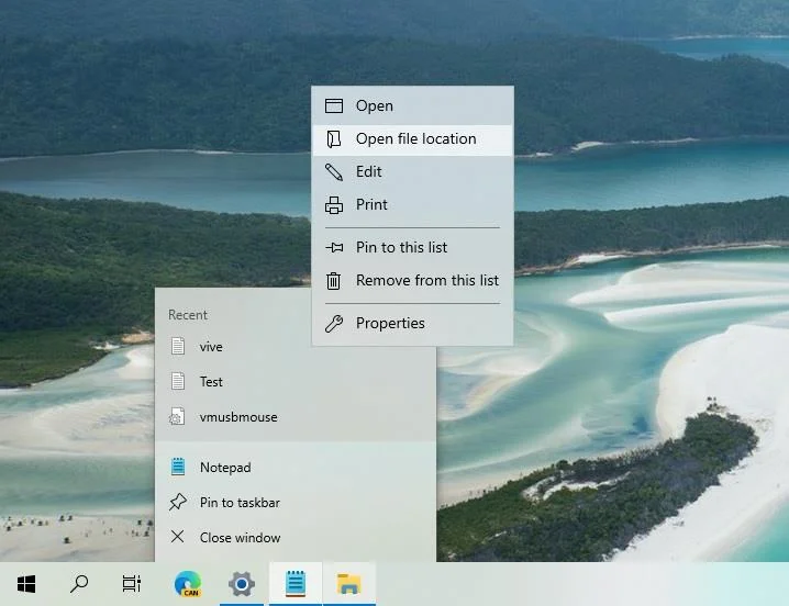 Önizleme sürümlerinde Windows 10'daki görev çubuğu menüsünün sızdırılmış görüntüsü