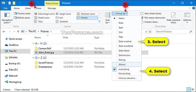 Bagaimana untuk menukar Kumpulan dengan melihat folder dalam Windows 10