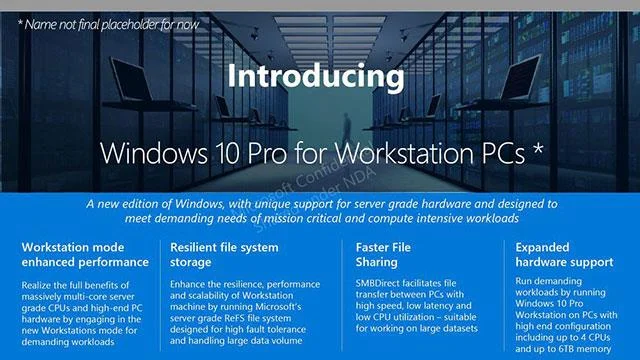 Güçlü bilgisayarlar için Windows 10 Pro Workstation sürümü