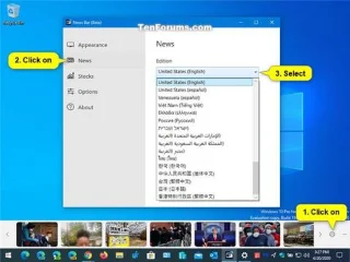 Bagaimana untuk menukar negara penerima berita dan lokasi Bar Berita dalam Windows 10