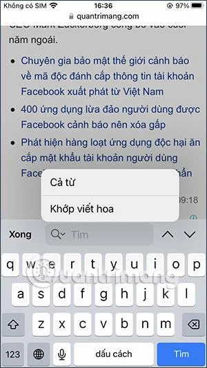 Bagaimana untuk mencari perkataan dengan cepat pada iPhone Safari