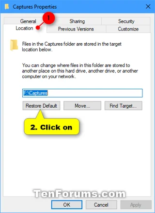 Windows 10'da Oyun DVR Yakalamaları klasörünün varsayılan konumunu geri yükleyin