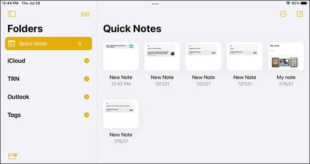 Ringkasan cara menggunakan Nota Pantas pada iPad