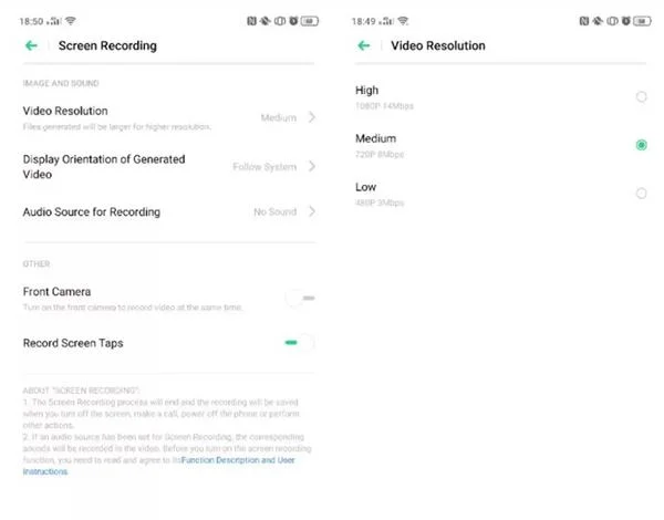 Impostazioni risoluzione video su OPPO