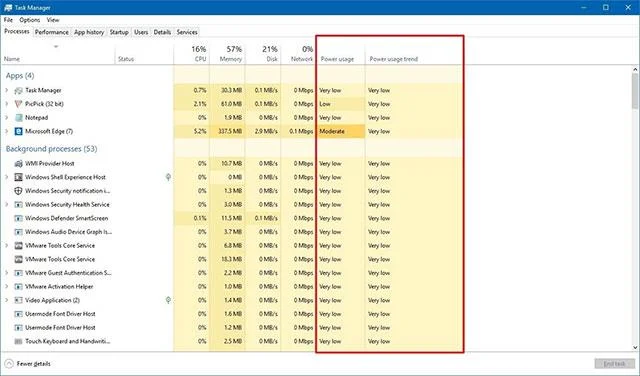 Cara melihat penggunaan tenaga aplikasi dengan Pengurus Tugas pada Windows 10