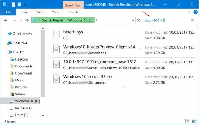 Bagaimana untuk mencari fail besar pada Windows 10