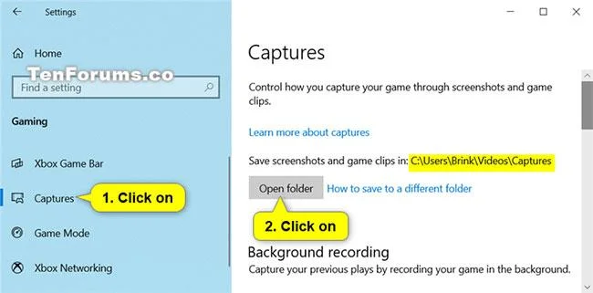 Windows 10'da Oyun DVR Yakalamaları klasörünün varsayılan konumunu geri yükleyin