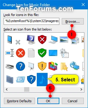 Windows'ta Müzik klasörü simgesi nasıl değiştirilir / geri yüklenir