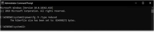 Comment spécifier le type Hiberfile comme Complet ou Réduit dans Windows 10