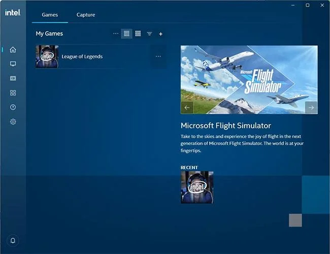ゲームが追加されたインテル グラフィックス コマンド センター