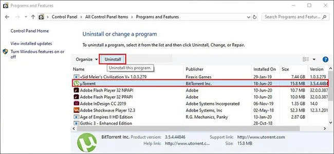 Comment désinstaller uTorrent