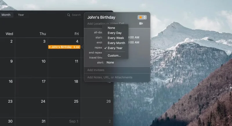 Cara menambah acara tahunan pada apl Kalendar Apple