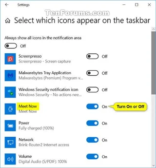 Cara menambah/mengalih keluar ikon Meet Now pada Bar Tugas dalam Windows 10