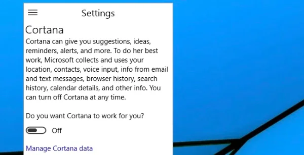 Lumpuhkan sepenuhnya pembantu maya Cortana pada Windows 10