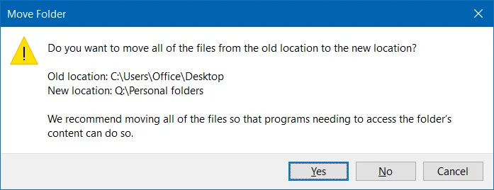 Windows 10 でデスクトップ、ダウンロード、ドキュメントを別のドライブに移動する