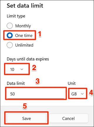 Comment définir les limites d'utilisation des données Internet dans Windows 11