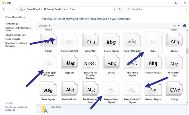 Bagaimana untuk menunjukkan/menyembunyikan fon dalam Windows 10/8