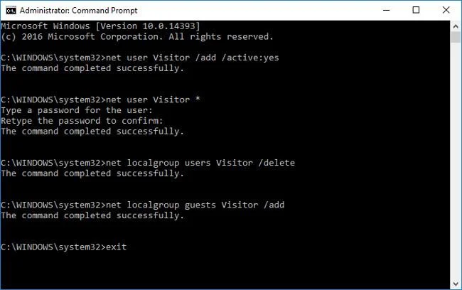 Windows 10'da Misafir hesabı oluşturmak için komut nasıl kullanılır?