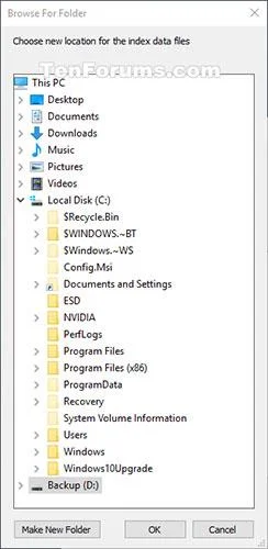Windows 10'da Arama Dizini depolama konumu nasıl değiştirilir?