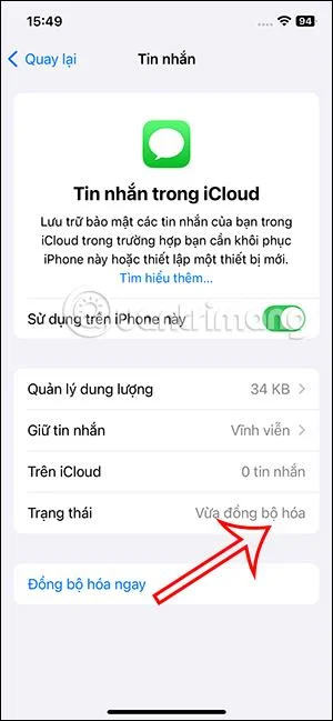 Arahan untuk menyegerakkan mesej ke iCloud pada iPhone
