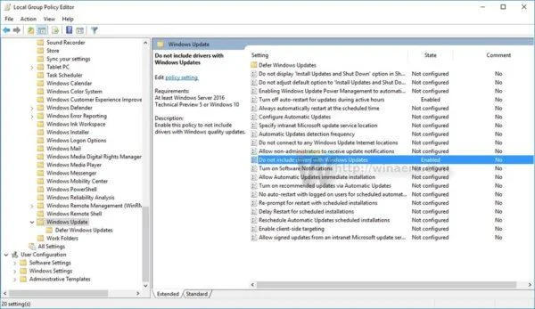 Matikan kemas kini pemacu pada Windows Update Windows 10