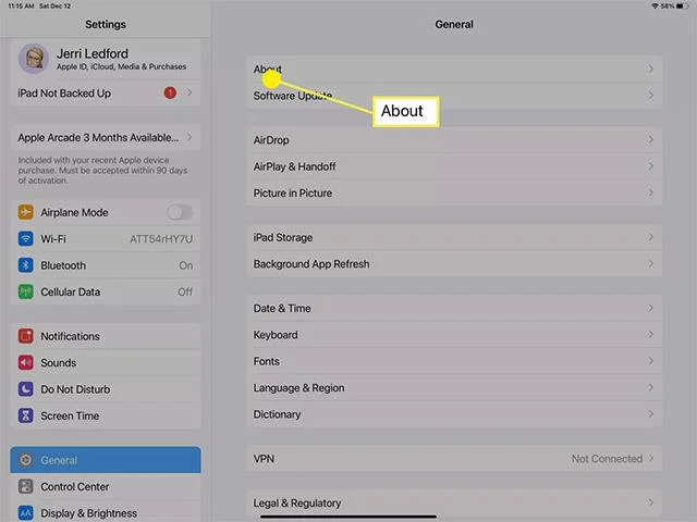 Arahan untuk menukar nama iPad
