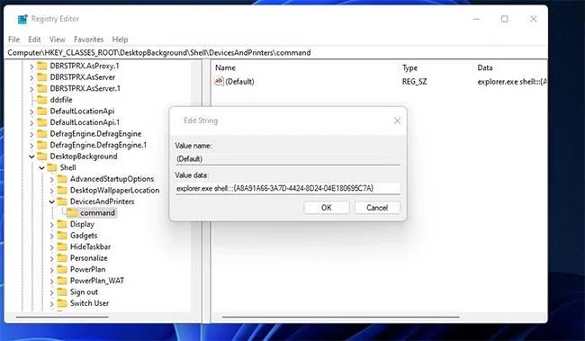 Snelkoppelingen instellen voor de applet Apparaten en printers in Windows 11