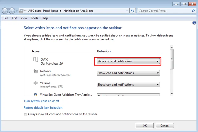 Windows 10'u edinin bildirim simgesini devre dışı bırakın ve kaldırın