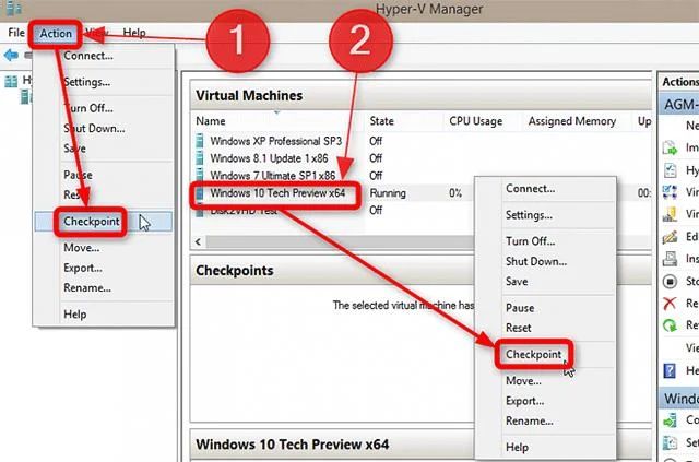 Cara membuat dan menggunakan pusat pemeriksaan Hyper-V dalam Windows 10