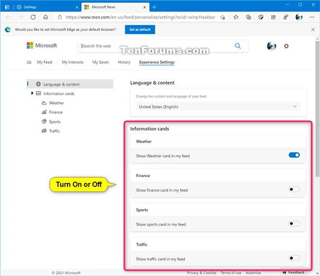 Как добавить/удалить информационные теги для новостей и интересов в Windows 10
