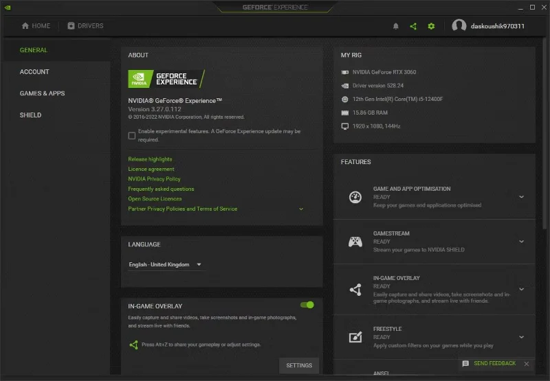 Abilitazione Overlay di gioco
