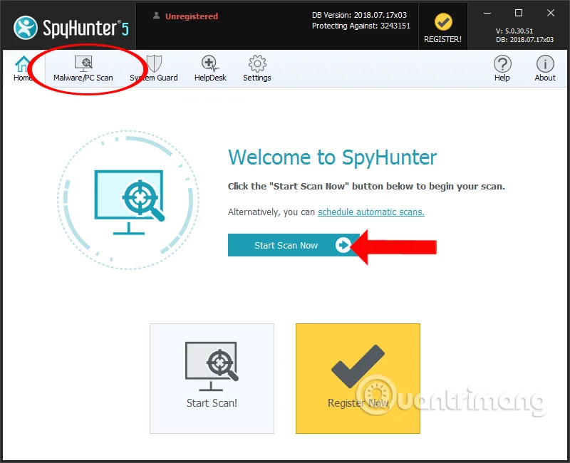 Cara menggunakan SpyHunter untuk mengalih keluar perisian pengintip dan menghalang keylogger