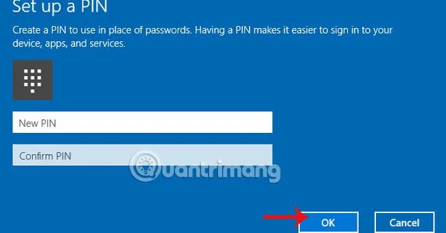 Arahan untuk membuat kod pin dalam Windows 10