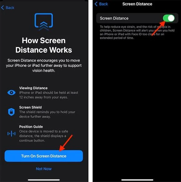 Bagaimana untuk menghidupkan amaran untuk menggunakan iPhone terlalu dekat dengan mata