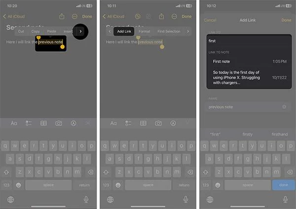 iPhoneでメモをリンクする方法