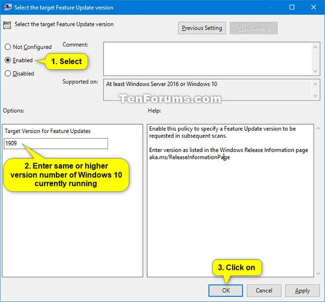 Comment spécifier la version de mise à jour des fonctionnalités cible dans Windows 10