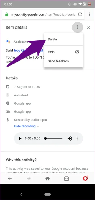 Bagaimana untuk memadamkan sejarah Google Assistant pada Android
