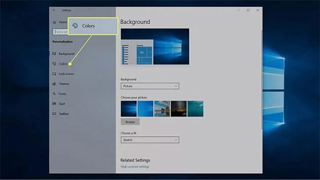 Selezione della personalizzazione in Windows 10