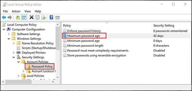 Instructies voor het activeren van de functie voor het verlopen van het wachtwoord in Windows 10
