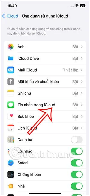 Arahan untuk menyegerakkan mesej ke iCloud pada iPhone