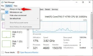 Bagaimana untuk menunjukkan panel prestasi tersembunyi Windows 10